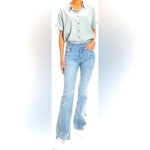 Oat New York Light High-Rise Flared Jeans in Light Palms